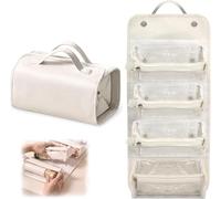 Fenytay Kaylines Leather Waterproof Cosmetic Bag, Flat Lay Makeup Bag Detachable 4 in 1, Travel Toiletry Bag, Leather Make Up Bags for Women, Fold Out Portable Makeup Brush Case for Eye Shadow