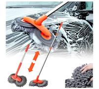 Fenytay Two-Head Microfiber Car Wash Brush Mop, Car Wash Brush Long Handle, 360 Rotating Heads Soft Brush For Car Washing, Soft Car Washing Mop Brush Mitt With Better Fitting Car Body Head