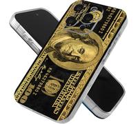Fenytusi One Hundred Phone Case Compatible with iPhone 16 Black Gold 100 Dollar Bill Soft Silicone Phone Shockproof Cover for Men Women