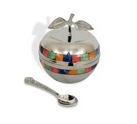 Fenzo Apple Design High Holiday Honey Dish With Spoon for Rosh Hashanah/Jewish Gift/Kitchen Accessories Holiday Presents Shana Tova Table Decorations