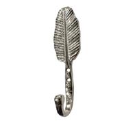 Fenzo Feather Wall Hook, Antique Decorative Vintage Style Handcrafted Wall Hooks for Living Room Bedroom Hallways Bathroom Entryway, Heavy Duty Aluminium Coat Hook (Silver)