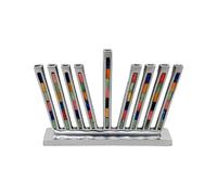 Fenzo Hanukkah Menorah Jewish Candle Holder Steel 9 Branch Holy Land Jerusalem Chanukah Candlestick Stand 17cm Tall New Year Decor Living Room Table Mantle Centerpiece