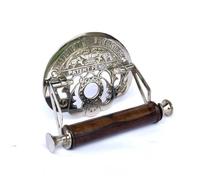 Fenzo Traditional Brass Toilet Roll Holder Water Loo Wooden Roller Victorian Railway Station Vintage Design Wall Mounted Loo Roll Holder, Elegant Touch, Easy Installation (Silver)