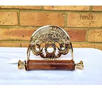 Fenzo Traditional Brass Toilet Roll Holder Water Loo Wooden Roller Victorian Railway Station Vintage Design Wall Mounted Loo Roll Holder, Elegant Touch, Easy Installation (Golden)