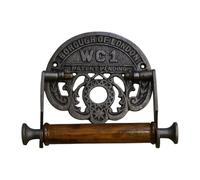 Fenzo Traditional Toilet Roll Holder Wooden Roller Victorian Railway Station Cast Iron Vintage Design Wall Mounted Loo Roll Holder, Elegant Touch, Easy Installation (Style 4)