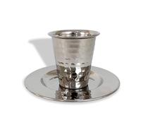 Fenzo Vintage Silverplated Etching Design Kiddush Cup with Saucer Jerusalem Design Jewish Cup/Wine Cup for Shabbat, Passover and Holidays (1)