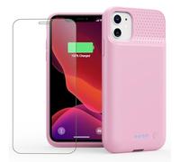 Feob Battery Case for iPhone 11/XR (6.1inch),Upgraded 7500mAh Slim Portable Charger Case Cover,External Battery Pack Charging Case with Tempered-Glass Screen Protector for iPhone 11/iPhone XR (Pink)