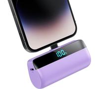 Feob Mini Power Bank for iPhone 5200mah,PD 20W Fast Charging Portable Charger iPhone, Compact Battery Pack with LCD Dispay, Compatible with iPhone 14/14 Pro Max/13/13 Pro Max/12/11/XR/X/8/7/6-purple