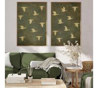FEOFTIE Green Wall Art Prints Abstract Flying Flock of Birds in Neutral Tones Rustic Nature Wall Decor Minimalist Artwork Living Room Decor 16x24Inch Unframed