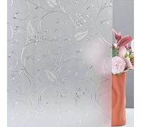 FEOMOS Etched Floral Window Film Privacy Window Clings Decorative Frosted Window Film Glass Film for Bathroom Office Doors No Glue 90cm x 200cm
