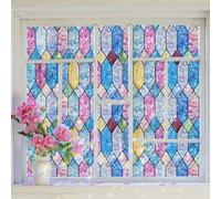 FEOMOS Rainbow Decorative Stained Glass Window Film, Static Cling Lattice Window Glass Covering, UV Heat Blocking, 35.4 x 78.7 Inches