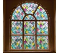 FEOMOS Stained Glass Window Film, Window Privacy Films, Colorful Lattice Window Tint, Rainbow Glass Decals Stickers for Home Anti UV 30cm x 300cm