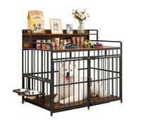 Feonase Large Dog Crate with Storage,Large Dog Crate Furniture with 360° & Adjustable Raised Feeder, Heavy Duty Dog Crate Large Steel & Waterproof,38 inches/Brown