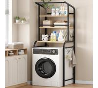 Feonase Over Washing Machine Shelf, 3-Tier Adjustable Shelves with Towels Hangers, Over Toilet Storage Unit, 67 x 46 x 168cm, Black
