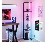 Feonase Smart RGB Floor Lamp with Display Shelves - 162cm Tall, App & Remote Controlled LED Light for Collectibles, Modern Corner Lamp (Black)