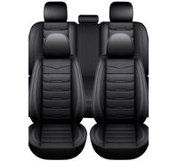 Feoosvx Car Seat Cover Set 5 Seats Universal Car Seat Cover PU Leather Car Seat Cushion Full Surround Protective Pad Fits Car SUV Truck Seat(Black)
