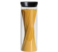 FEOOWV 1.9L/12inch Pasta Storage Jars-Spaghetti Container Glass Pasta Jar with Lid- Airtight Dry Food Storage Kitchen Canister for Snacks Macaroni Noodles Candy (Black)