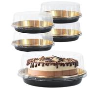 FEOOWV 5Pack 10inch Round Clear +Gold Cake Carriers for Transport Plastic Cake Containers Carriers with Dome Lids and Cake Boards Clear Bundt Cake Boxes