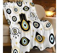 feorafei Evil Eye Print Blanket Hamsa Eyes Hand Magic Sun Moon Throw Blankets for Couch Sofa Bed Stuff Decor Gifts Soft Warm Cozy Fleece Plush Flannel Bedding for Lover Man Woman Adults 50"x60"