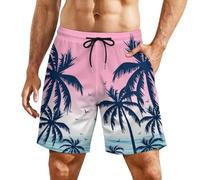 Feorafei Men's Quick-Dry Swimming Trunks 7 Inch with Compression Liner 2 in 1 Beach Swim Board Shorts with Pockets, 928.pink Tree, 3X-Large