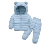 FEOYA 2pcs Unisex Baby Kids Puffer Winter Warm Hooded Down Coat with Snow Pant Toddler Padded Jacket Down Tousers Ski Suits Outfit Set A3 4-5 Years