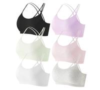 FEOYA 6 Pack Sports Bra for Kids Girls Soft Fixed Padded Training Bra Breathable Underwear Comfortable Cotton Crop Camisole Tops L Yards for 10-12 Years
