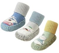 FEOYA Baby Slippers Socks 3 Pairs Anti Slip Infant Floor Socks Breathable First Walking Shoes Winter Thermal Step Socks Christmas Baby Gift D2 12-18 months