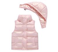 FEOYA Baby Toddlers Boy Girls Packable Puffer Vest Autumn Winter Detachable Hooded Soft Insulation Waistcoat Hiking Pink 10-12 Years