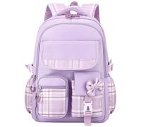 FEOYA Backpack for Girls Multi-pocket Shoulder Schoolbag Large Capacity Causal Daypack Waterproof Lightweight Purple Bag Daily Travel Book Bag for Primary Junior High School