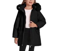 FEOYA Black Childs Coat Girls Thermal Jacket Kids Fleece Lined Parka Down Outwear Thick Cotton Padding Jacket 7-8 Years