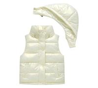 FEOYA Boys Girls Down Vest Lightweight Winter Sleeveless Puffer Jacket Water Resistant Wash Free Outerwear Gilet Beige 10-12 Years