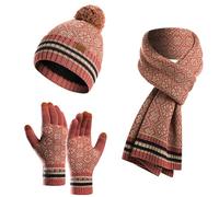 FEOYA Cold Weather Accessories Sets Hats Touch Screen Gloves Scarf Pompom Mittens Warm Thick Scarf for Men Women Fleece Lined Snowflake Outdoor Red
