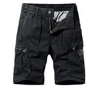 FEOYA Combat Cargo Work Shorts for Men Summer Elasticated Waist Multi Pocket Shorts Casual Cotton Utility Safety Short with Drawstring Straight Leg Hiking Camping Half Pants A Black 34 Waist