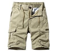 FEOYA Combat Cargo Work Shorts for Men Summer Elasticated Waist Multi Pocket Shorts Casual Cotton Utility Safety Short with Drawstring Straight Leg Hiking Camping Half Pants B Khaki 38 Waist