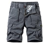 FEOYA Combat Cargo Work Shorts for Men Summer Elasticated Waist Multi Pocket Shorts Casual Cotton Utility Safety Short with Drawstring Straight Leg Hiking Camping Half Pants B Dark Grey 36 Waist