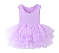 FEOYA Dance Dress for Girls One Piece Ballet Performance Dancewear Gymnastic Leotard Sleeveless Performance Outfit Costume for 6-8 Years Purple