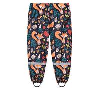 FEOYA Girls Boys Waterproof Overtrouser Cartoon Print Stirrups Reflective Rain Pants Easy Clean Garden Mud Pants with Ankle Strap Reflective Strips Infant Kids 2~10 Black Fox 9-10Years