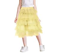 FEOYA Girls Layered Tutu Skirt Vintage Dance Dress Cotton Ruffle Tiered Clubwear Christmas Multi-Layer Dress Skorts Yellow 6-7 Years