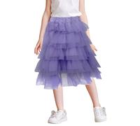FEOYA Girls Layered Tutu Skirt Vintage Dance Dress Cotton Ruffle Tiered Clubwear Christmas Multi-Layer Dress Skorts Purple 6-7 Years