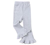 FEOYA Girls Ribbed Flared Leggings Cotton Ruffle Leggings Bell Bottoms Yoga Pants Casual High Waisted for Dance Workout Grey 3-4 Years Tag 110