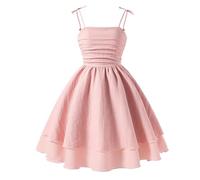 FEOYA Girls Smocked Princess Dresses Tulle Beach Sundresses Layered Sleeveless Dress Spaghetti Strap Pleated Sundress A Line Spring Fall Outfits Pink 8-9 Years