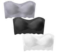 FEOYA Girls Training Bra 3 Pieces Bandeau Bras for Teen Girls Seamless Underwear Strapless Wireless Bralettes with Clear Detachable Straps A1