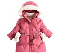 FEOYA Girls Winter Jacket Thick Coats with Detachable Fur Hood Long Sleeve Winter Warm Windproof Parka Coat with Gloves Padded Overcoat Outerwear Watermelon Red 3-4 Years