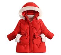 FEOYA Girls Winter Jacket Thick Coats with Detachable Fur Hood Long Sleeve Winter Warm Windproof Parka Coat with Gloves Padded Overcoat Outerwear Red 7-8 Years