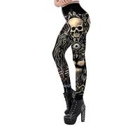 FEOYA Halloween Leggings for Women UK Ladies 3D Print Pumpkin Galaxy Mermaid Skull Spider Fish Scale Leggings Fancy Dress Stretch Tights Skinny Pencil Pants Trousers M