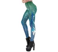FEOYA Halloween Leggings for Women UK Ladies 3D Print Pumpkin Galaxy Mermaid Skull Spider Fish Scale Leggings Fancy Dress Stretch Tights Skinny Pencil Pants Trousers L