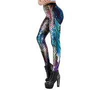 FEOYA Halloween Leggings for Women UK Ladies 3D Print Pumpkin Galaxy Mermaid Skull Spider Fish Scale Leggings Fancy Dress Stretch Tights Skinny Pencil Pants Trousers XL