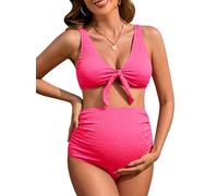FEOYA High Waisted Maternity Swimsuit Bikini Set Pregnancy Fashion Bathing Suits Push Up Two Piece Swimwear M Pink