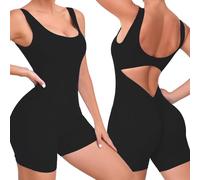 FEOYA Jumpsuit for Women Yoga Sport Jumpsuits Workout Romper V-shaped Beauty Back Sleeveless Summer One Piece Short Jumpsuit Square Neck Playsuit Slim Fit Bodysuit All In One Jumpsuits Black M