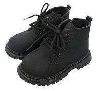 FEOYA Kids Autumn Short Boots Side Zipper Ankle Boots Boys Girls Leather Waterproof School Boots Lace Up Winter Shoes 8.5 UK Child